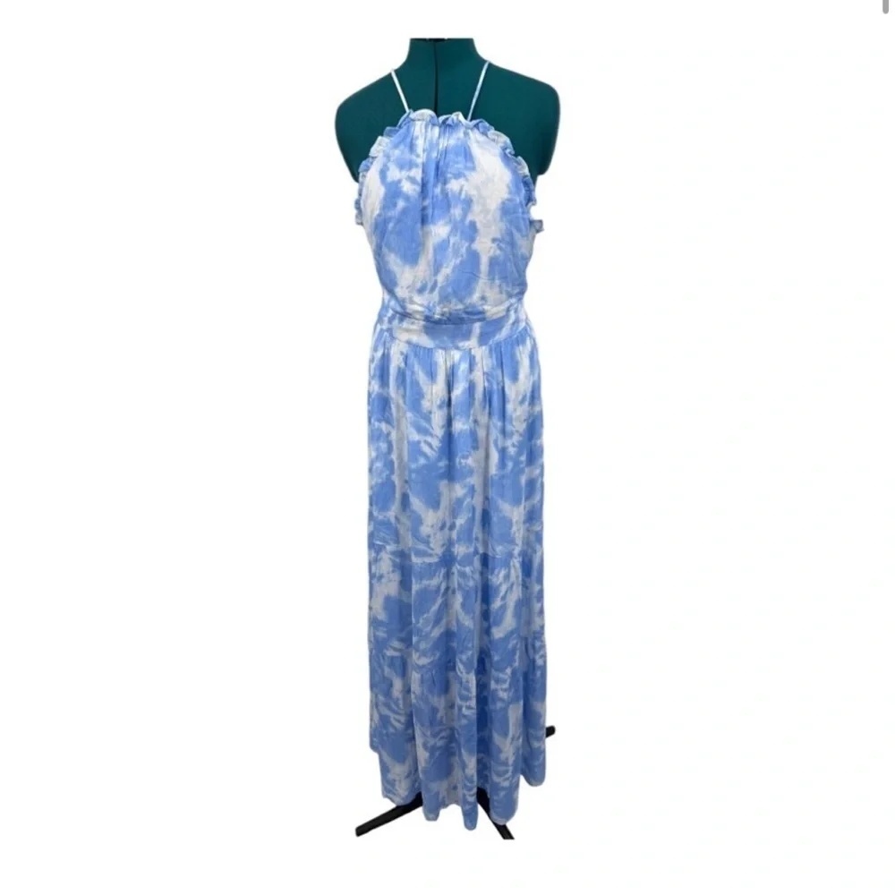 Alexia Admor Kira Ruffled Halter Maxi Dress NWT Blue White Size 6
